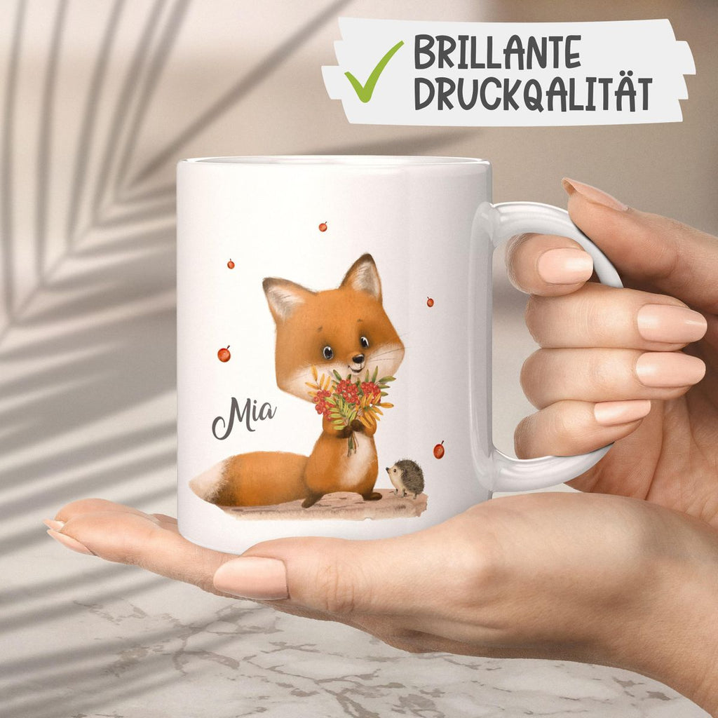 Keramik Tasse Niedlicher Fuchs personalisiert mit Wunschname - von Mikalino