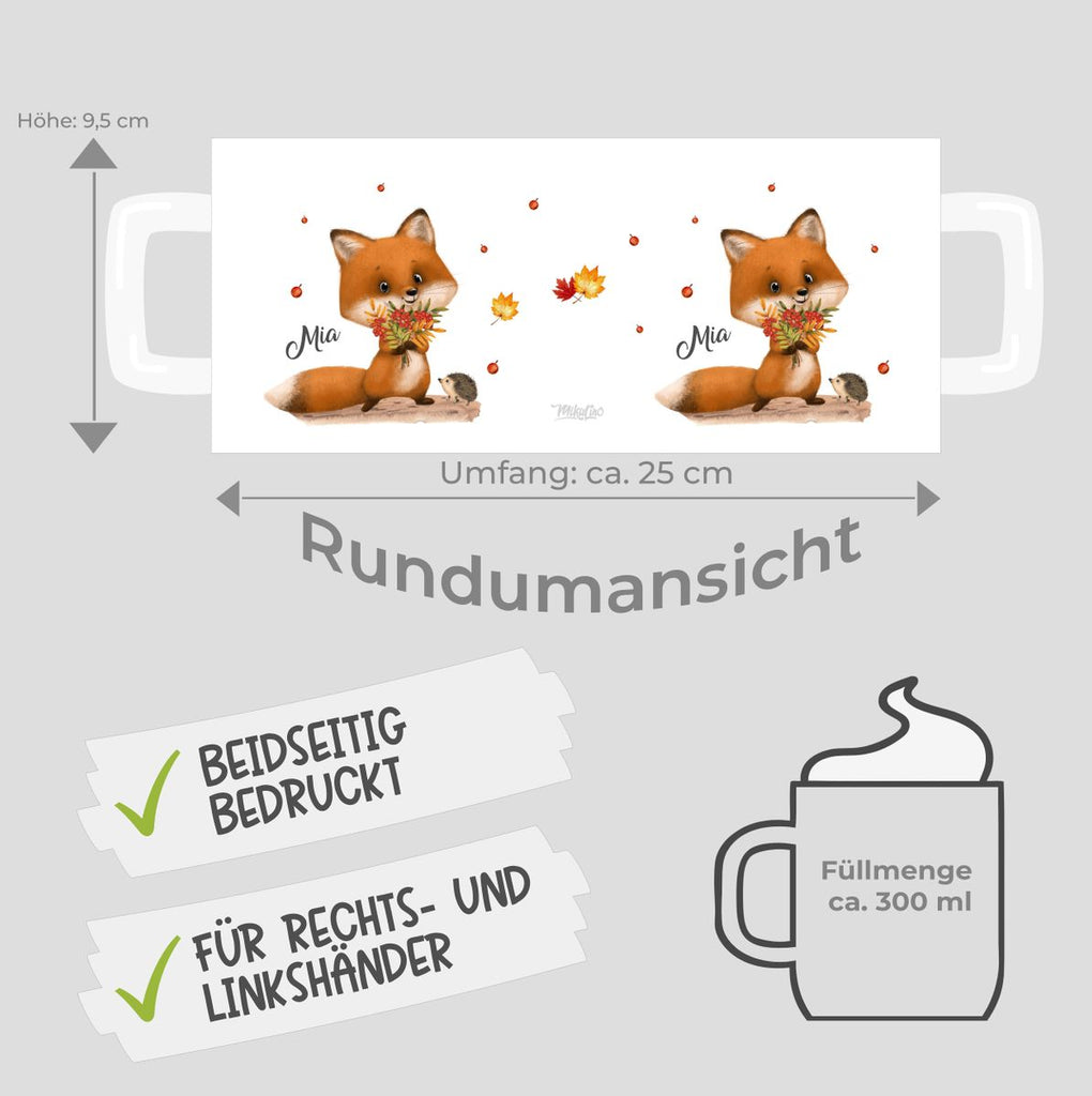 Keramik Tasse Niedlicher Fuchs personalisiert mit Wunschname - von Mikalino