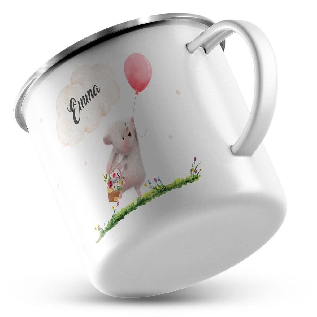 Emaille Tasse Süßer Hase mit einem Luftballon personalisiert mit Wunschname - von Mikalino