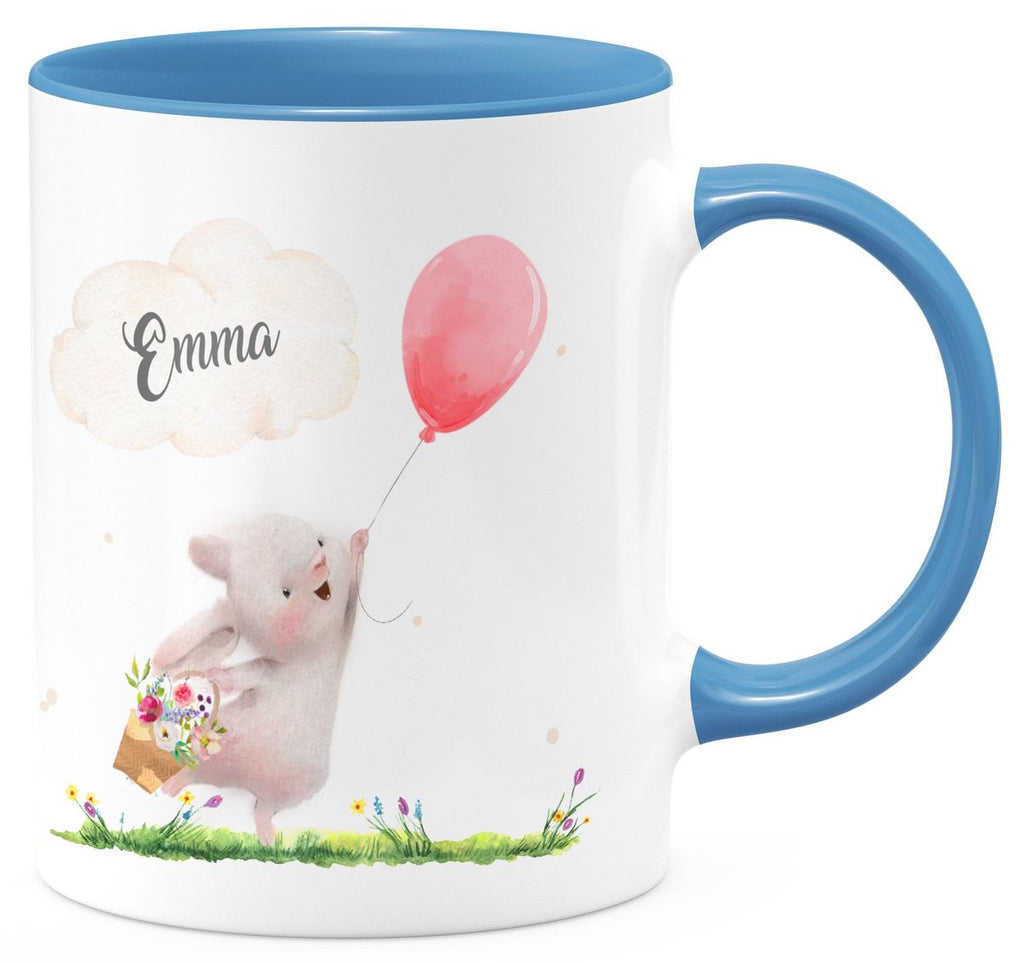 Keramik Tasse Süßer Hase mit einem Luftballon personalisiert mit Wunschname - von Mikalino