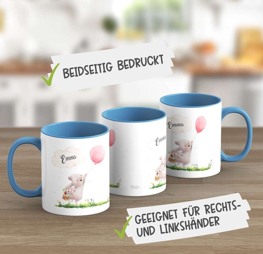 Keramik Tasse Süßer Hase mit einem Luftballon personalisiert mit Wunschname - von Mikalino