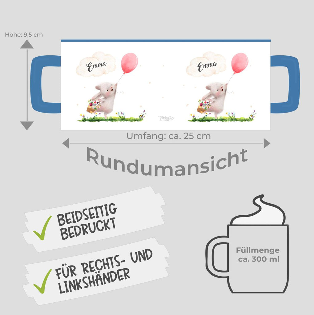 Keramik Tasse Süßer Hase mit einem Luftballon personalisiert mit Wunschname - von Mikalino