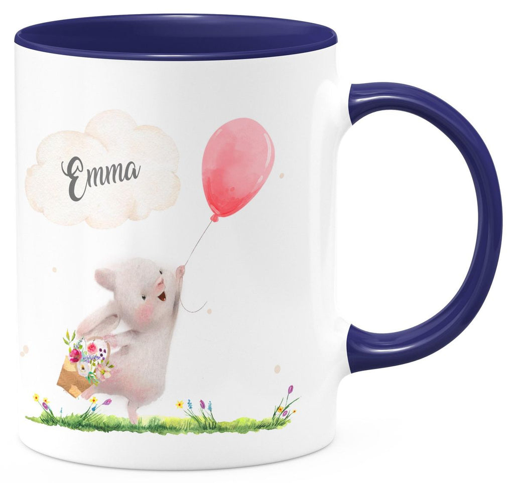 Keramik Tasse Süßer Hase mit einem Luftballon personalisiert mit Wunschname - von Mikalino