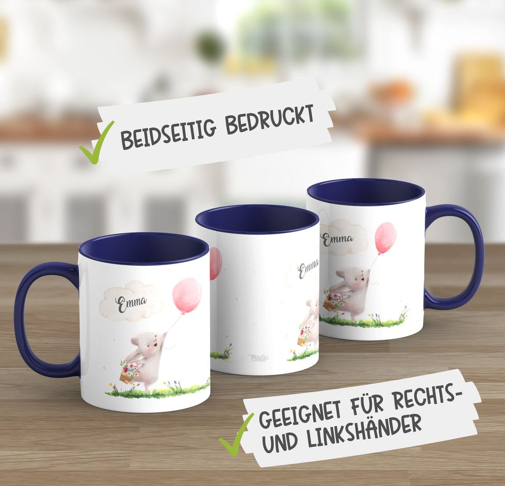 Keramik Tasse Süßer Hase mit einem Luftballon personalisiert mit Wunschname - von Mikalino