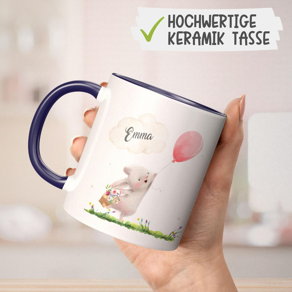 Keramik Tasse Süßer Hase mit einem Luftballon personalisiert mit Wunschname - von Mikalino