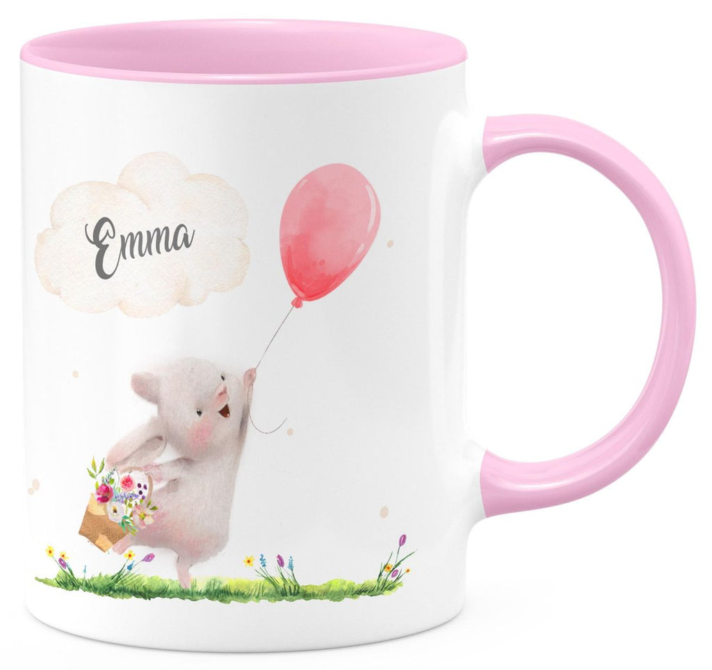 Keramik Tasse Süßer Hase mit einem Luftballon personalisiert mit Wunschname - von Mikalino