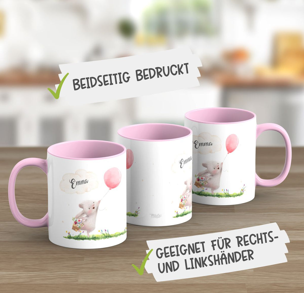 Keramik Tasse Süßer Hase mit einem Luftballon personalisiert mit Wunschname - von Mikalino