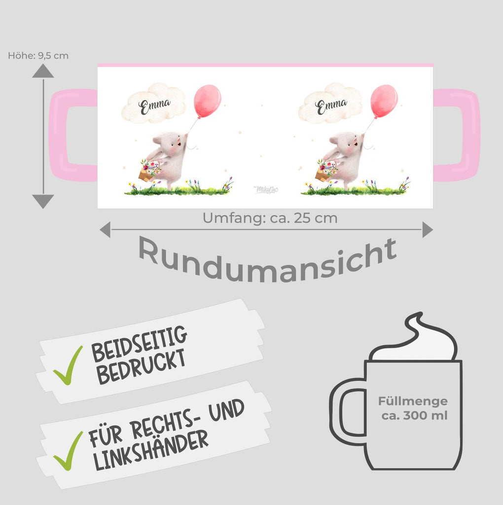 Keramik Tasse Süßer Hase mit einem Luftballon personalisiert mit Wunschname - von Mikalino