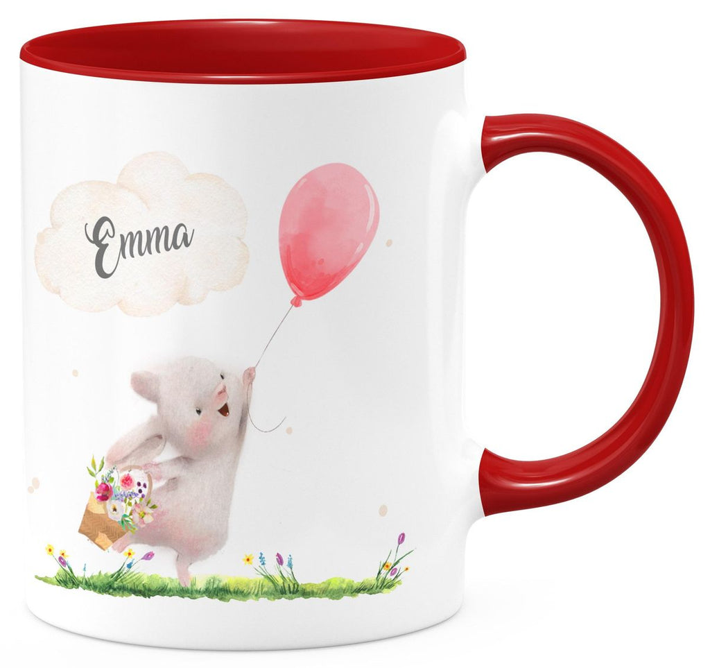 Keramik Tasse Süßer Hase mit einem Luftballon personalisiert mit Wunschname - von Mikalino