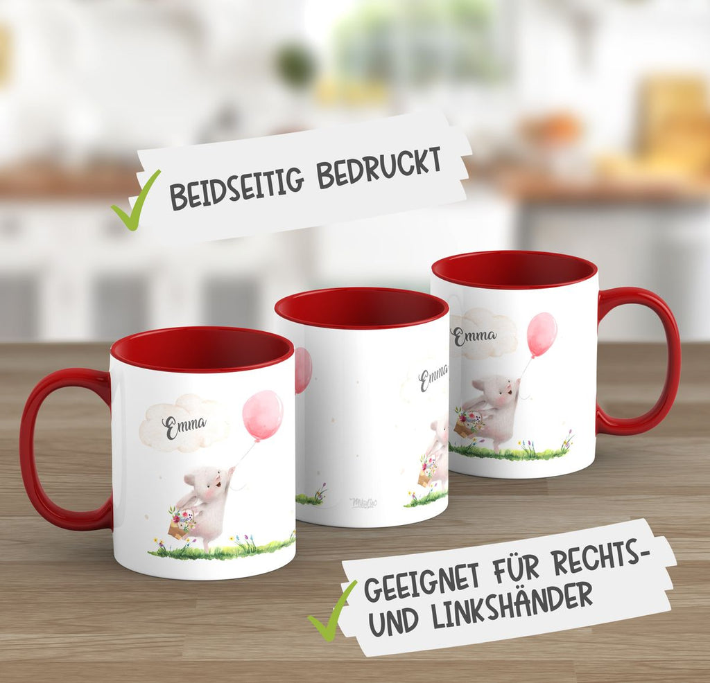 Keramik Tasse Süßer Hase mit einem Luftballon personalisiert mit Wunschname - von Mikalino