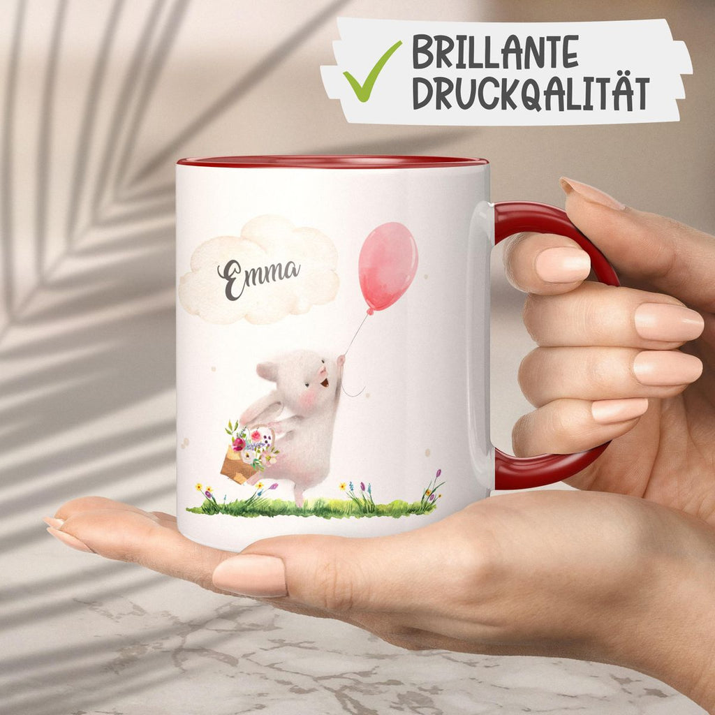 Keramik Tasse Süßer Hase mit einem Luftballon personalisiert mit Wunschname - von Mikalino