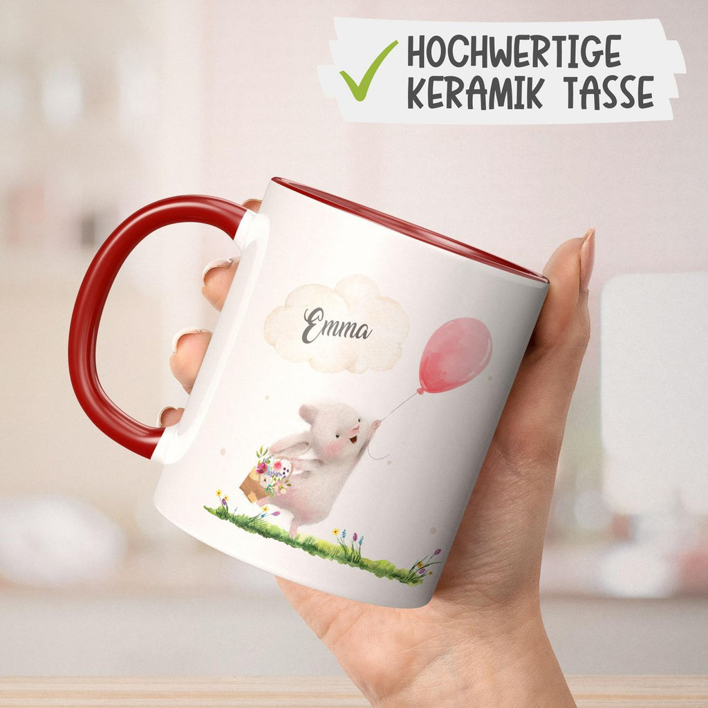 Keramik Tasse Süßer Hase mit einem Luftballon personalisiert mit Wunschname - von Mikalino