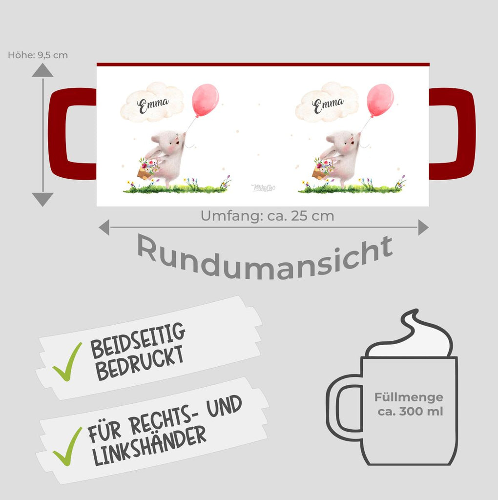 Keramik Tasse Süßer Hase mit einem Luftballon personalisiert mit Wunschname - von Mikalino