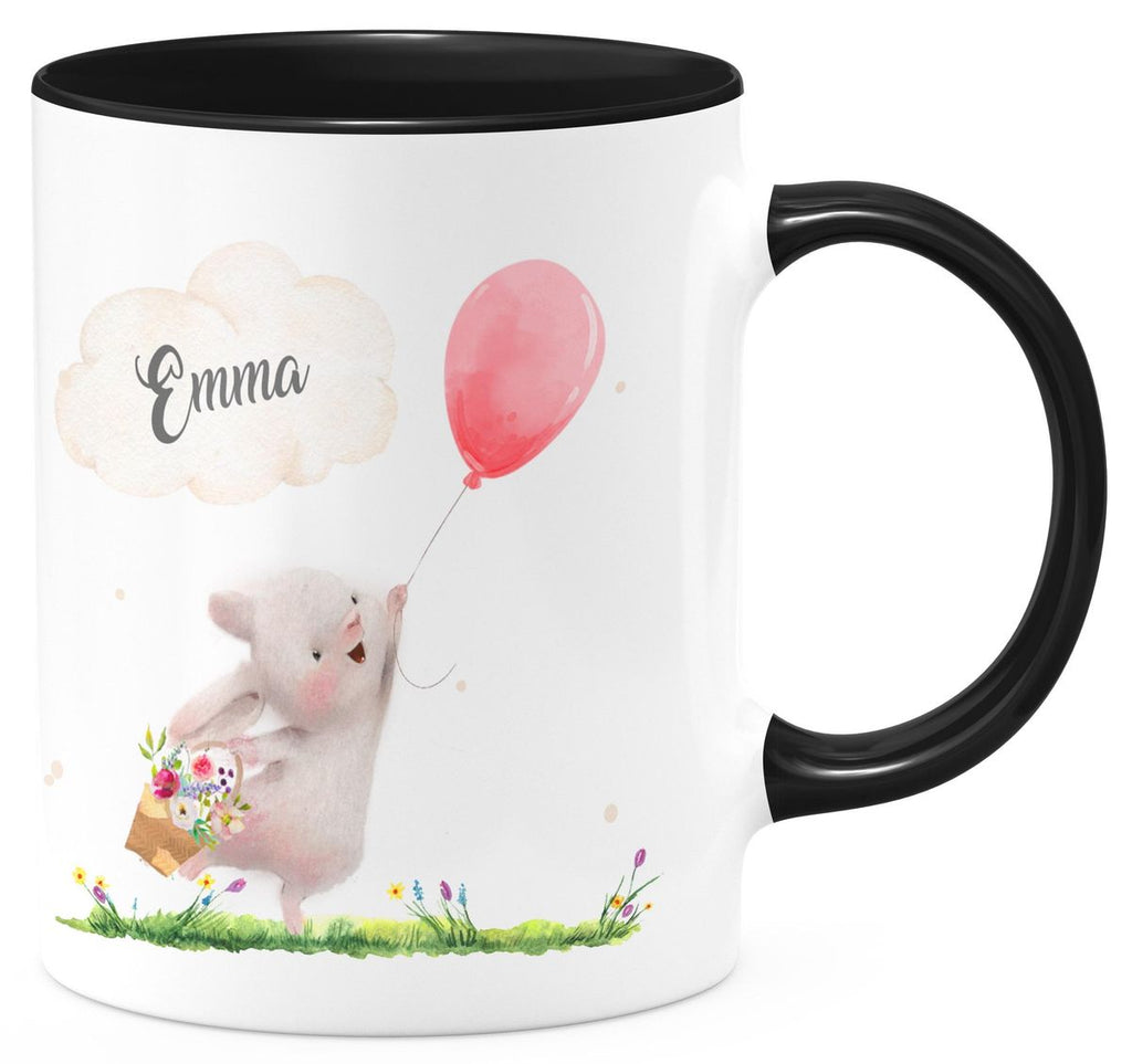 Keramik Tasse Süßer Hase mit einem Luftballon personalisiert mit Wunschname - von Mikalino