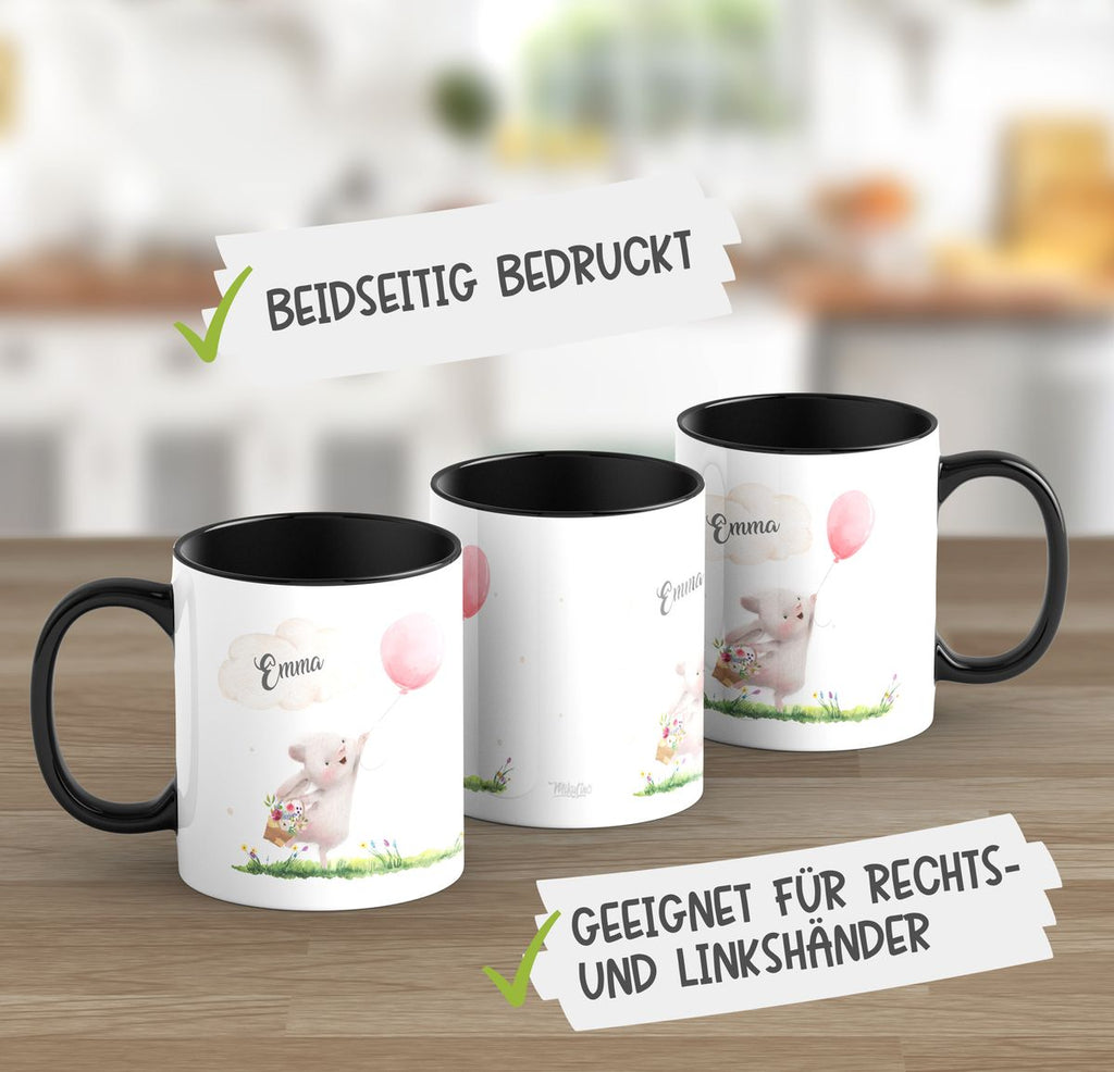 Keramik Tasse Süßer Hase mit einem Luftballon personalisiert mit Wunschname - von Mikalino