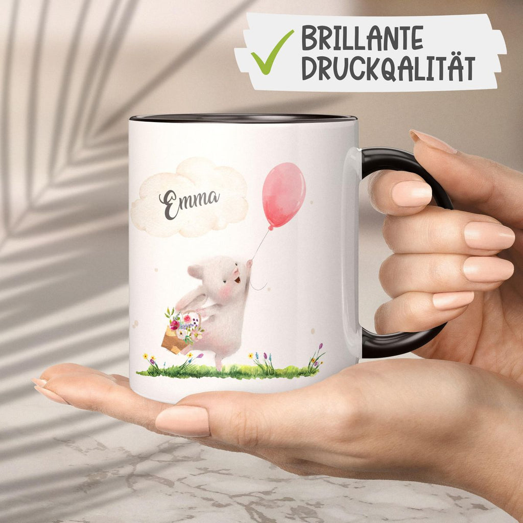 Keramik Tasse Süßer Hase mit einem Luftballon personalisiert mit Wunschname - von Mikalino