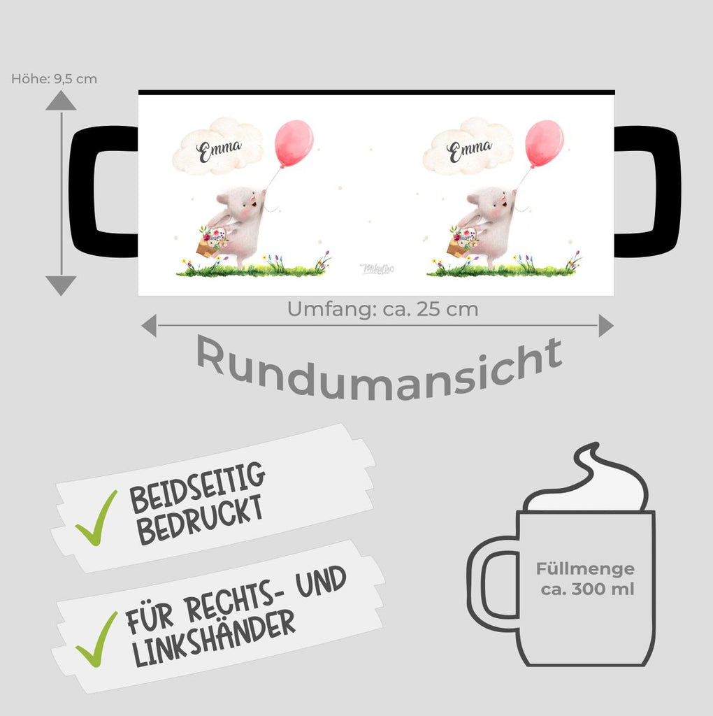 Keramik Tasse Süßer Hase mit einem Luftballon personalisiert mit Wunschname - von Mikalino