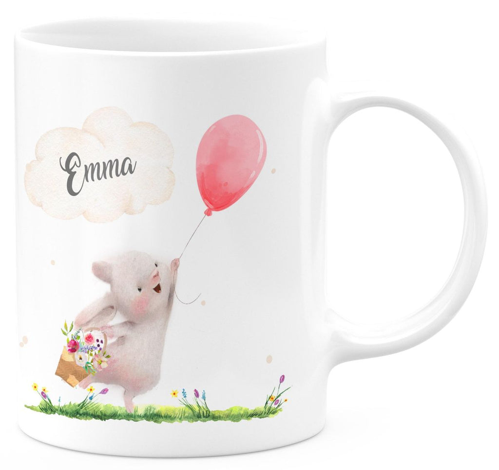 Keramik Tasse Süßer Hase mit einem Luftballon personalisiert mit Wunschname - von Mikalino