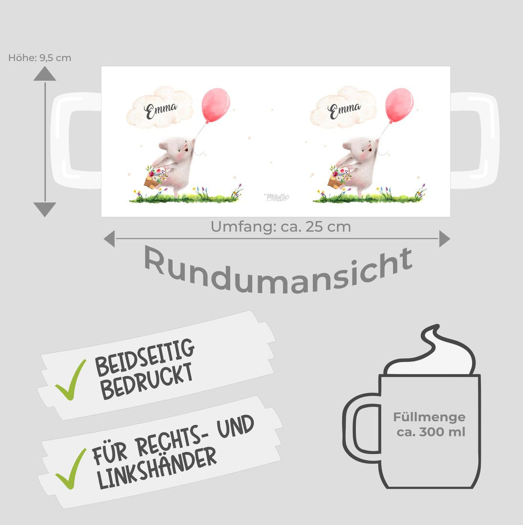 Keramik Tasse Süßer Hase mit einem Luftballon personalisiert mit Wunschname - von Mikalino