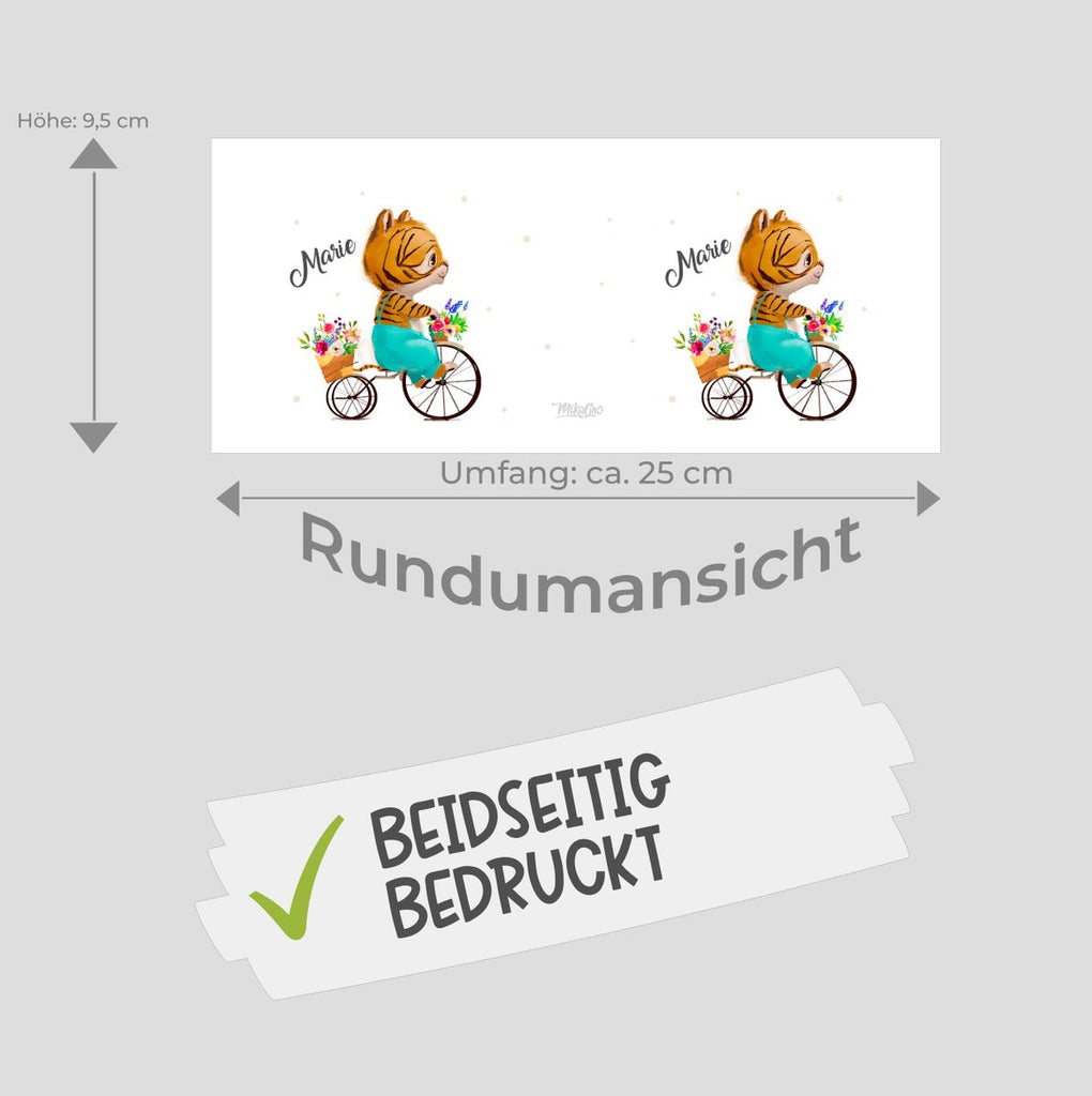 Kinder Spardose Ein kleiner Tiger auf einem Fahrrad personalisiert mit Wunschname - von Mikalino