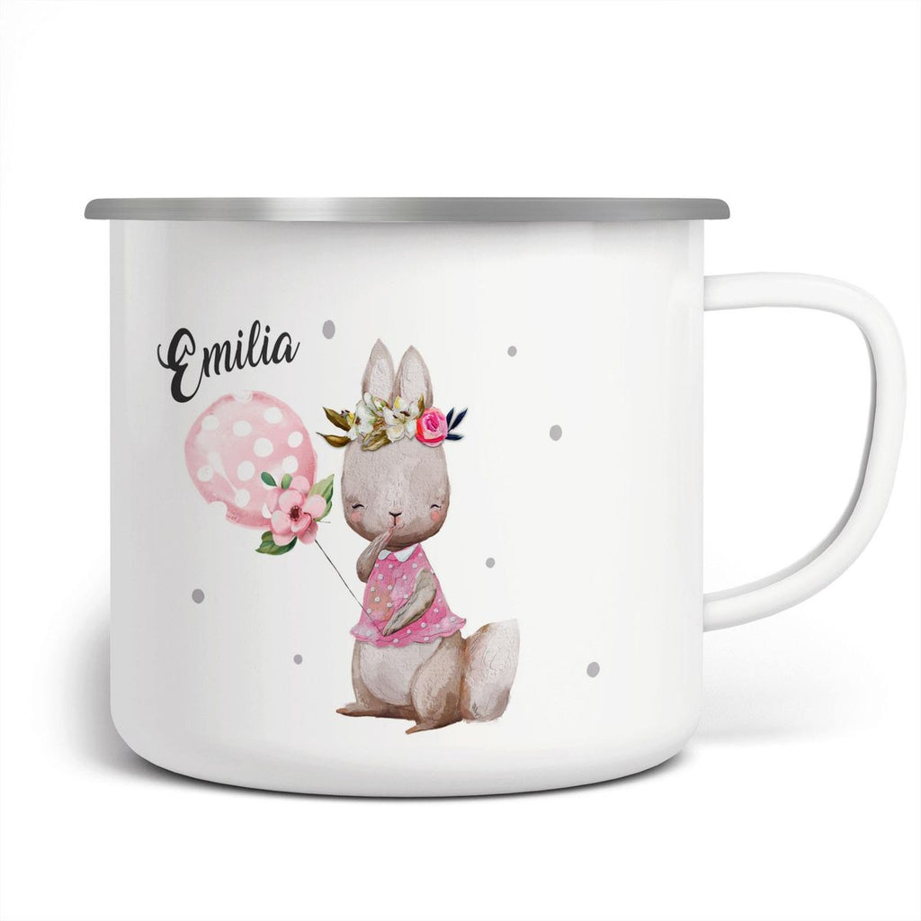 Emaille Tasse Lachender kleiner Hase personalisiert mit Wunschname - von Mikalino