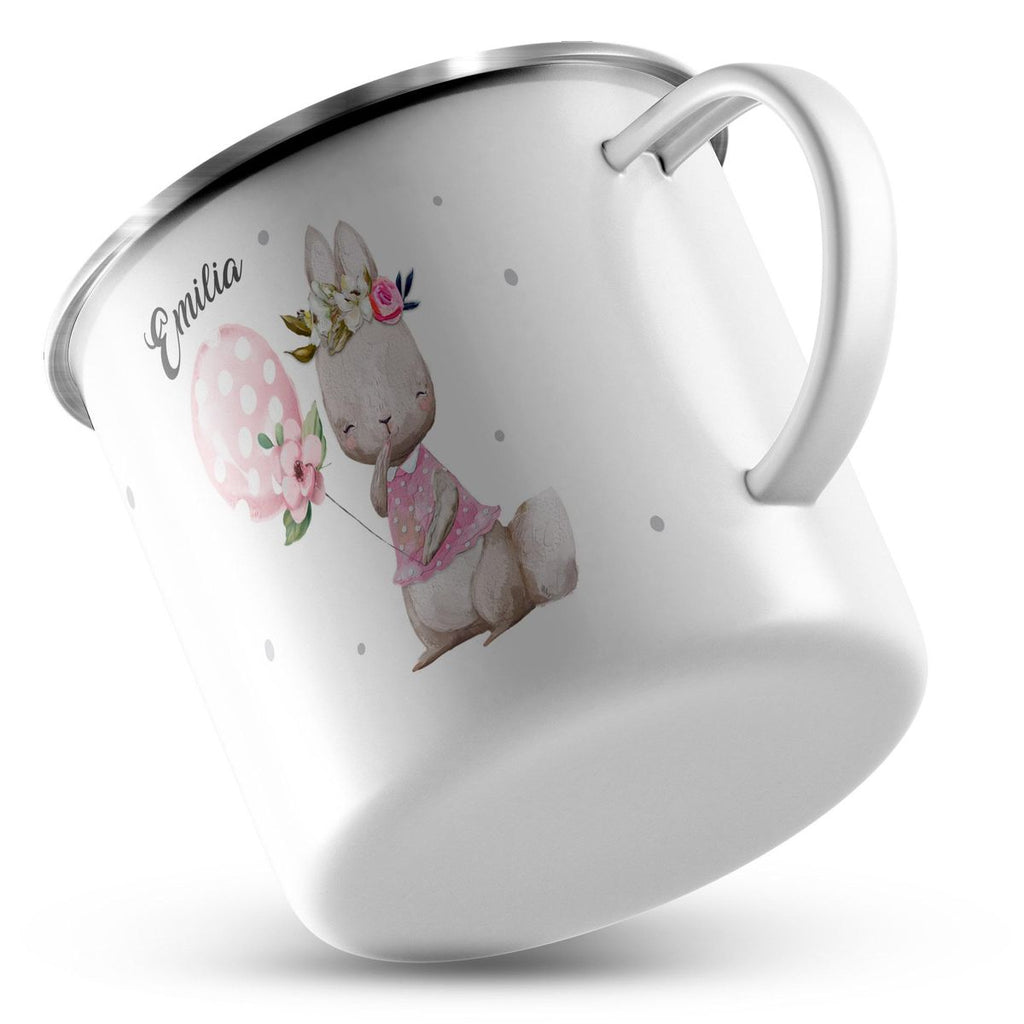 Emaille Tasse Lachender kleiner Hase personalisiert mit Wunschname - von Mikalino