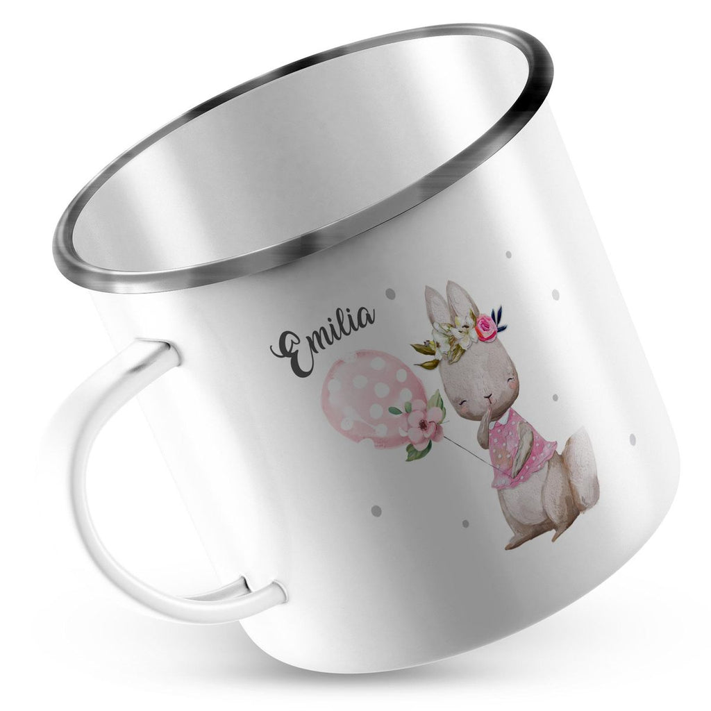 Emaille Tasse Lachender kleiner Hase personalisiert mit Wunschname - von Mikalino