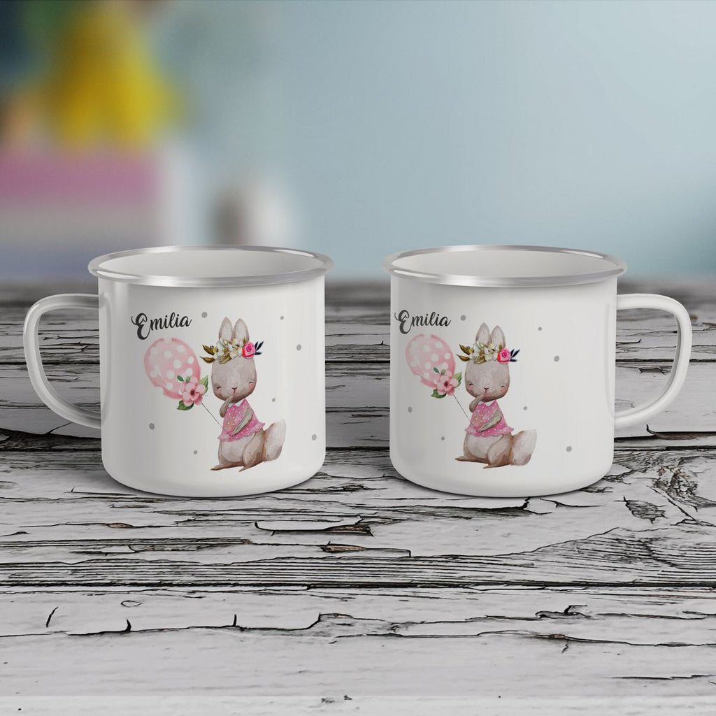 Emaille Tasse Lachender kleiner Hase personalisiert mit Wunschname - von Mikalino