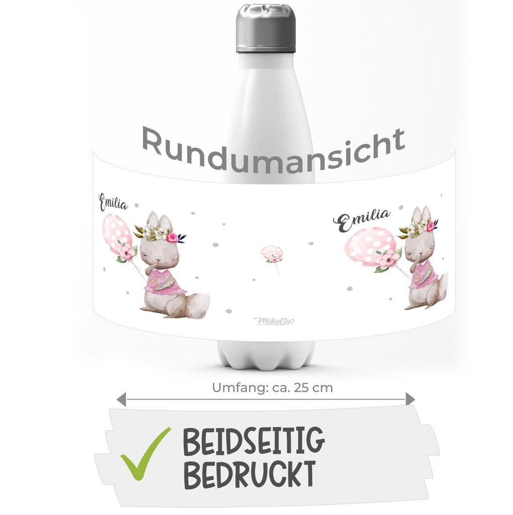 Thermo Trinkflasche Lachender kleiner Hase personalisiert mit Wunschname - von Mikalino