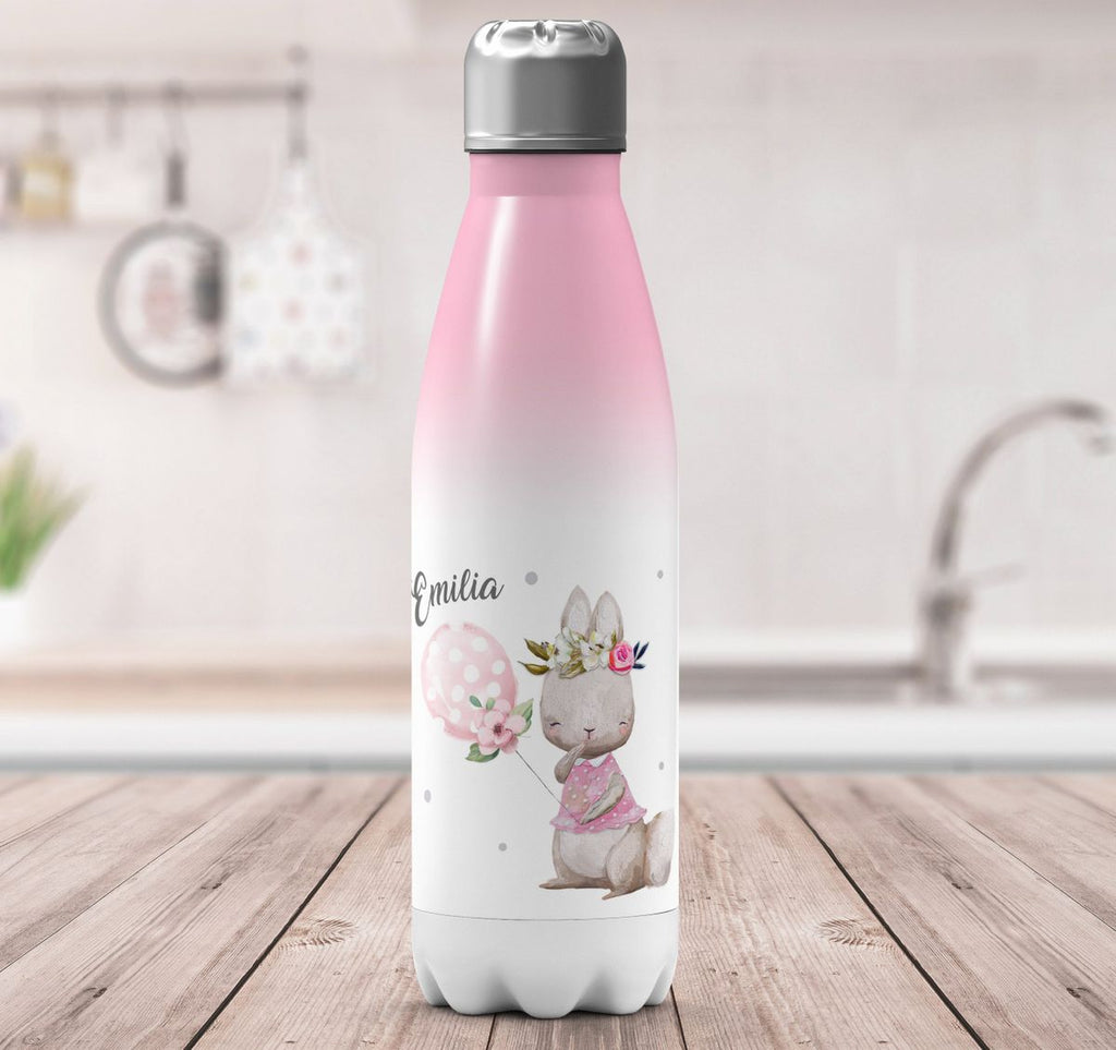 Thermo Trinkflasche Lachender kleiner Hase personalisiert mit Wunschname - von Mikalino