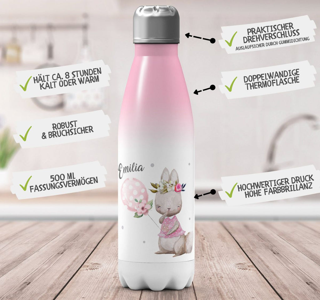 Thermo Trinkflasche Lachender kleiner Hase personalisiert mit Wunschname - von Mikalino