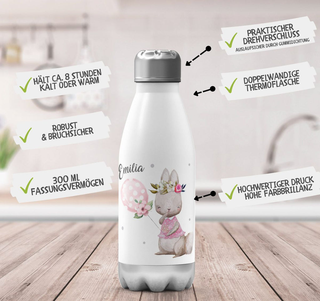 Thermo Trinkflasche Lachender kleiner Hase personalisiert mit Wunschname - von Mikalino