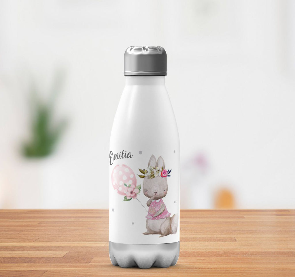 Thermo Trinkflasche Lachender kleiner Hase personalisiert mit Wunschname - von Mikalino