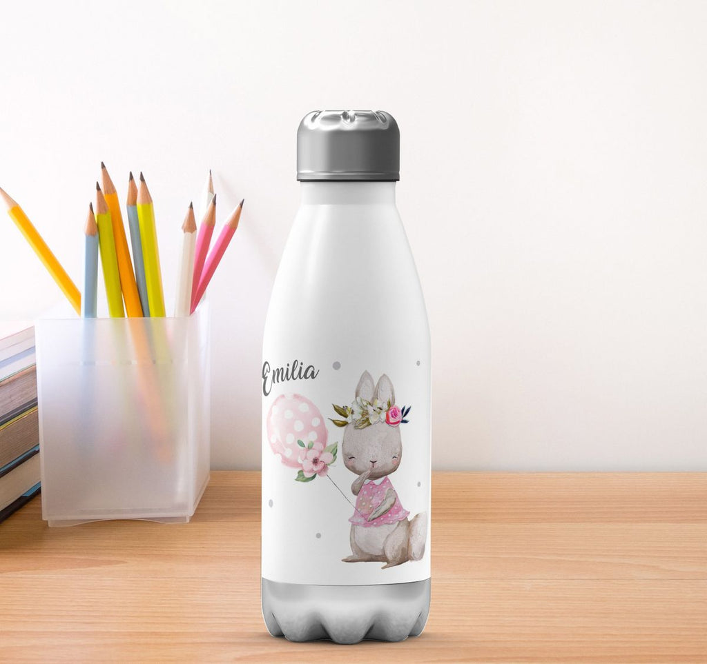 Thermo Trinkflasche Lachender kleiner Hase personalisiert mit Wunschname - von Mikalino