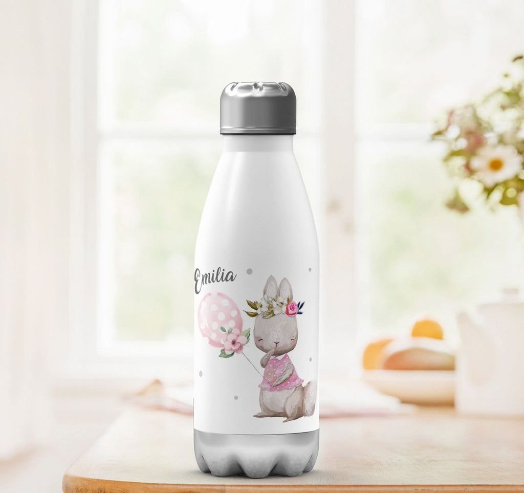 Thermo Trinkflasche Lachender kleiner Hase personalisiert mit Wunschname - von Mikalino