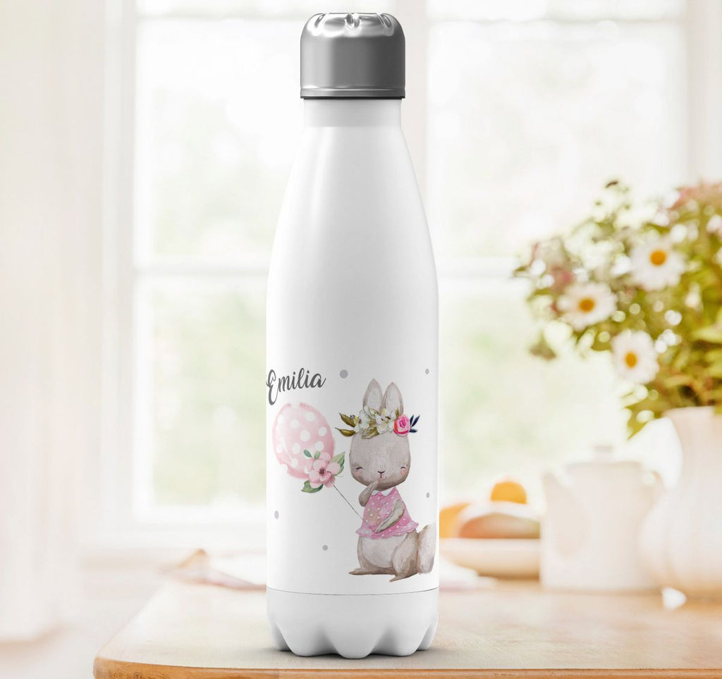 Thermo Trinkflasche Lachender kleiner Hase personalisiert mit Wunschname - von Mikalino