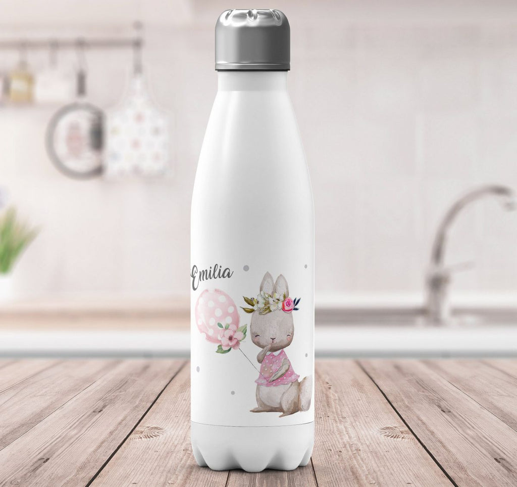 Thermo Trinkflasche Lachender kleiner Hase personalisiert mit Wunschname - von Mikalino