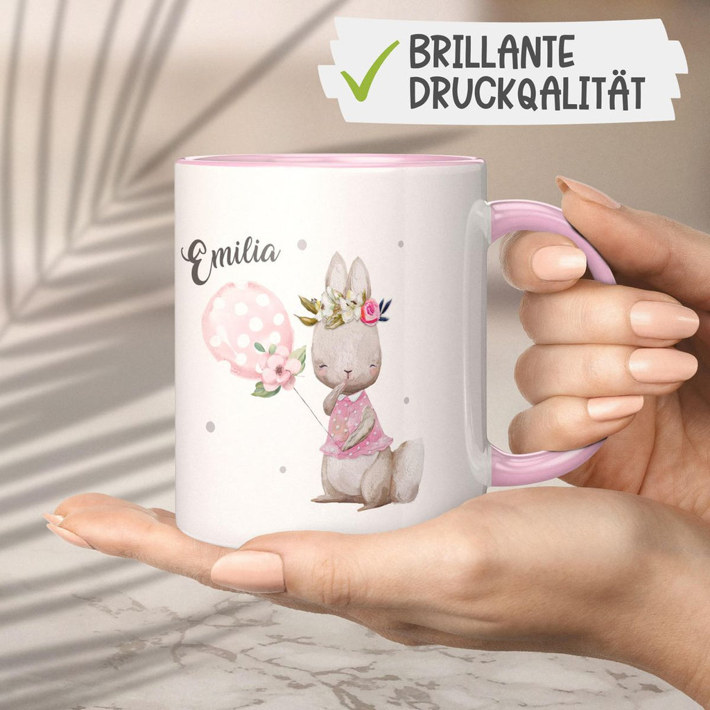 Keramik Tasse Lachender kleiner Hase personalisiert mit Wunschname - von Mikalino