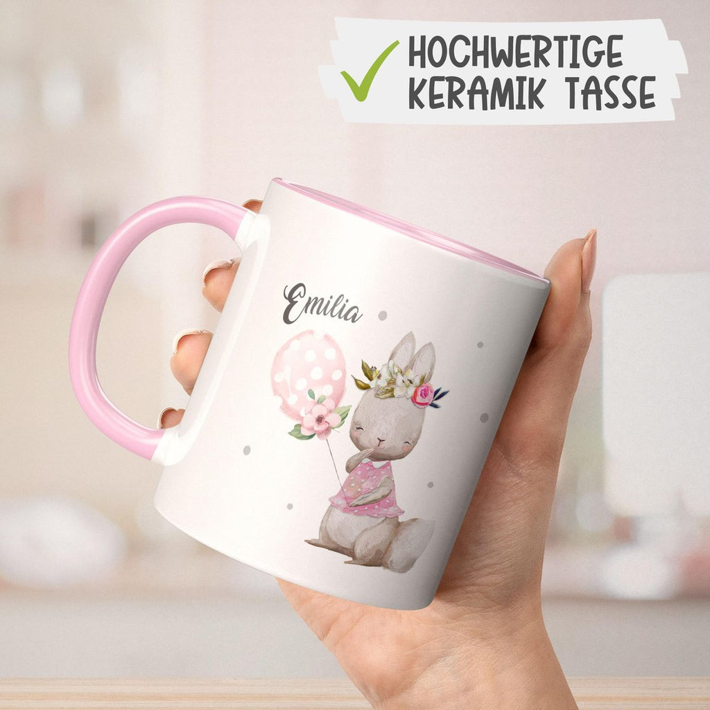 Keramik Tasse Lachender kleiner Hase personalisiert mit Wunschname - von Mikalino