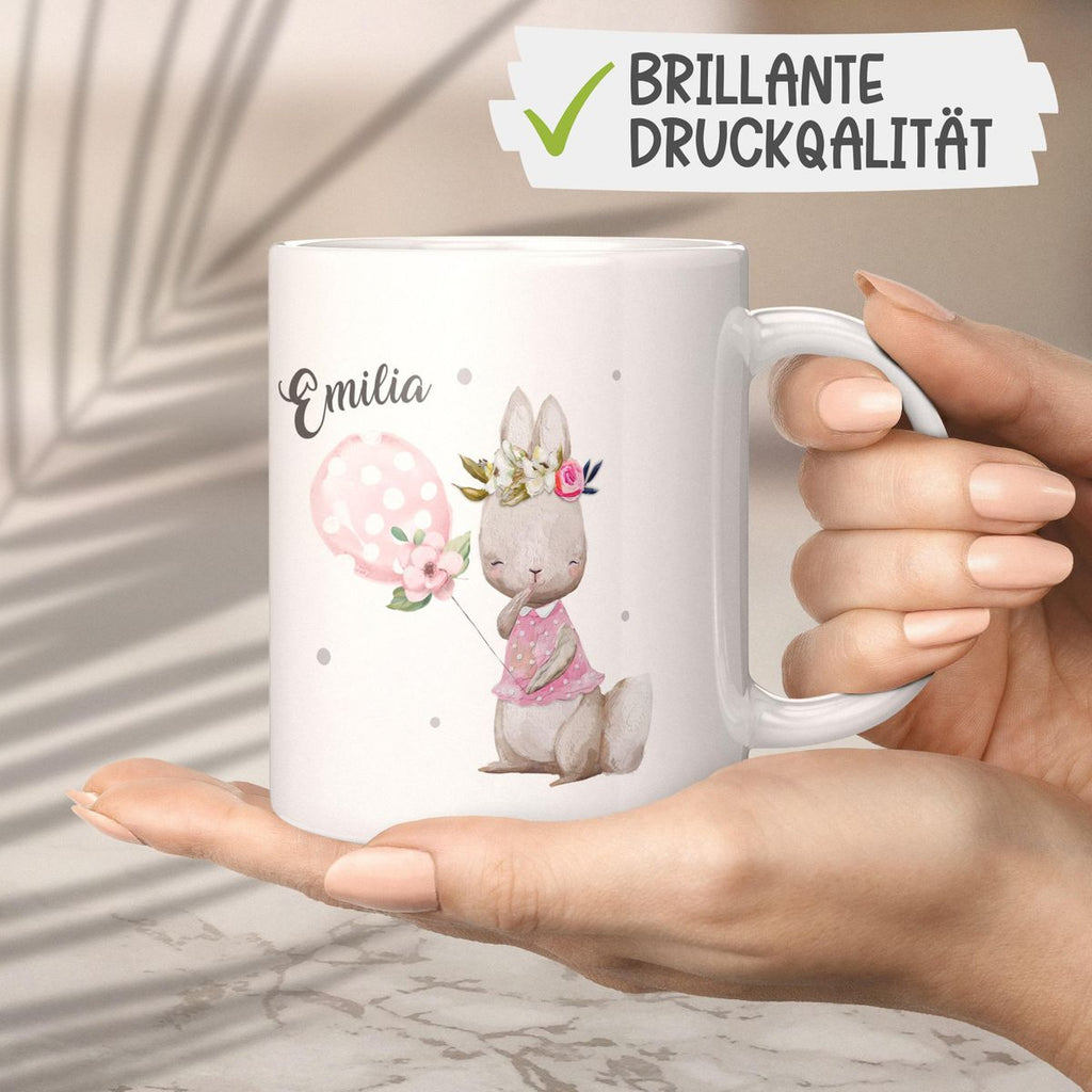 Keramik Tasse Lachender kleiner Hase personalisiert mit Wunschname - von Mikalino