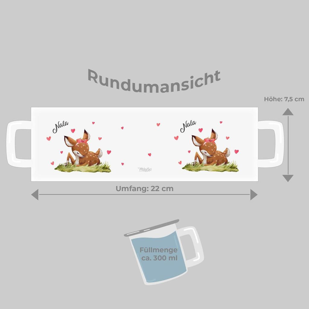 Emaille Tasse Süßes Rehkitz im Gras personalisiert mit Wunschname - von Mikalino