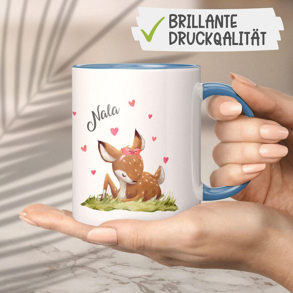 Keramik Tasse Süßes Rehkitz im Gras personalisiert mit Wunschname - von Mikalino