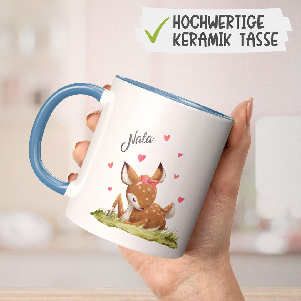 Keramik Tasse Süßes Rehkitz im Gras personalisiert mit Wunschname - von Mikalino