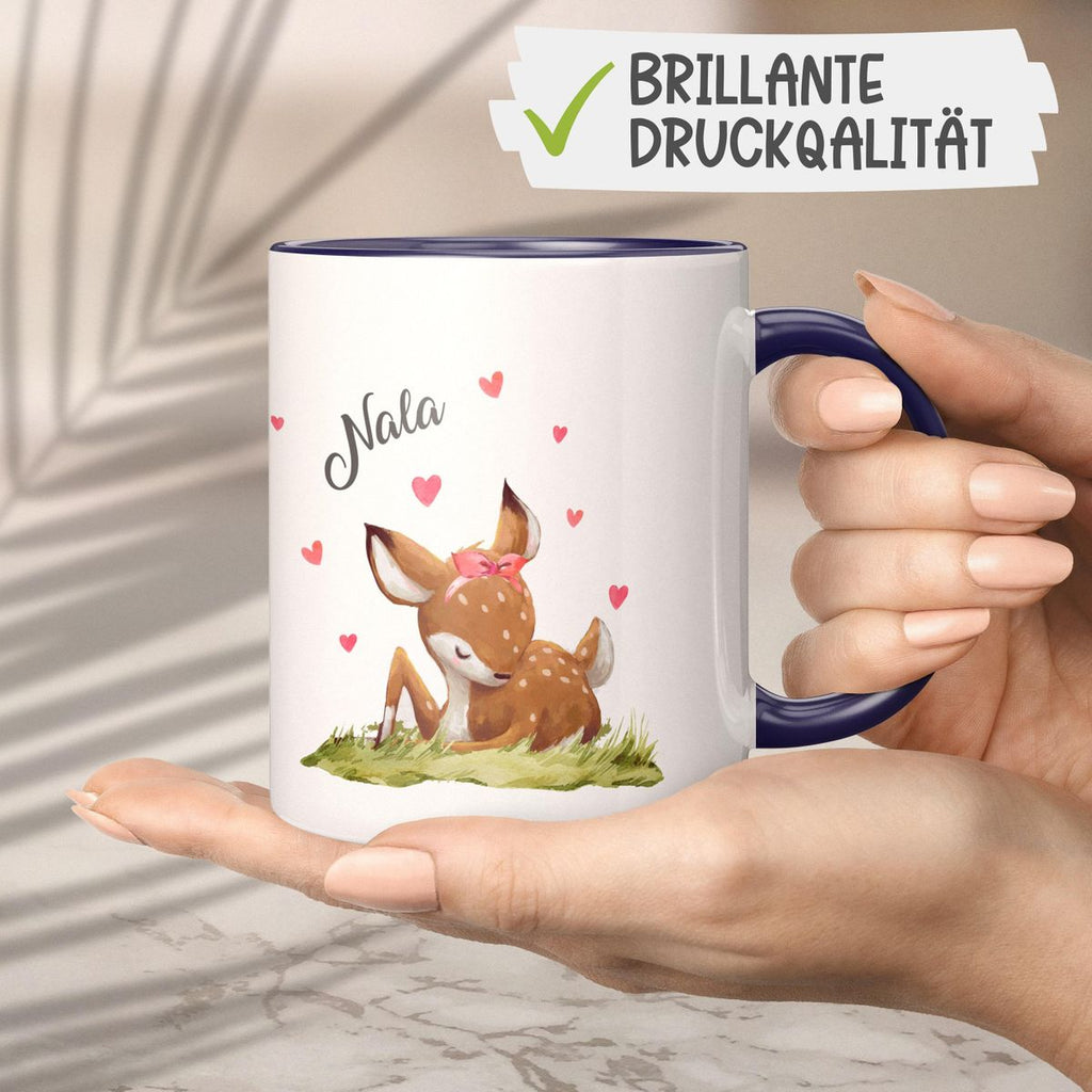 Keramik Tasse Süßes Rehkitz im Gras personalisiert mit Wunschname - von Mikalino