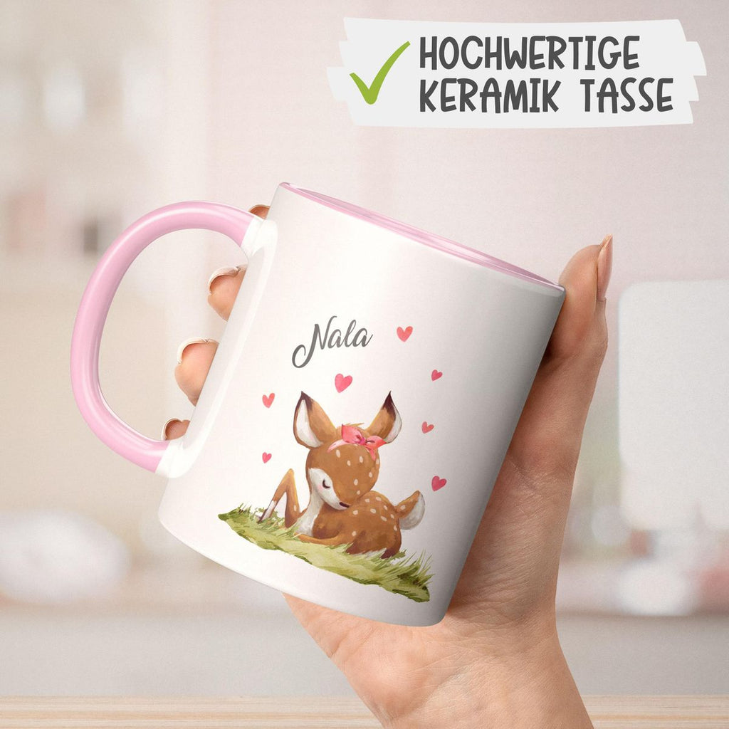 Keramik Tasse Süßes Rehkitz im Gras personalisiert mit Wunschname - von Mikalino