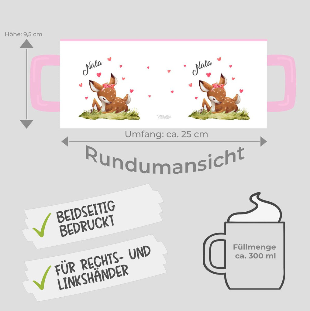 Keramik Tasse Süßes Rehkitz im Gras personalisiert mit Wunschname - von Mikalino