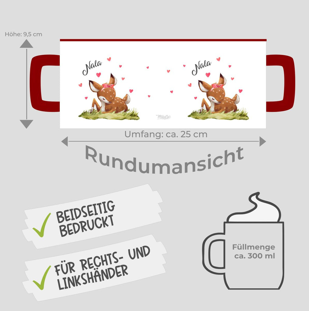 Keramik Tasse Süßes Rehkitz im Gras personalisiert mit Wunschname - von Mikalino