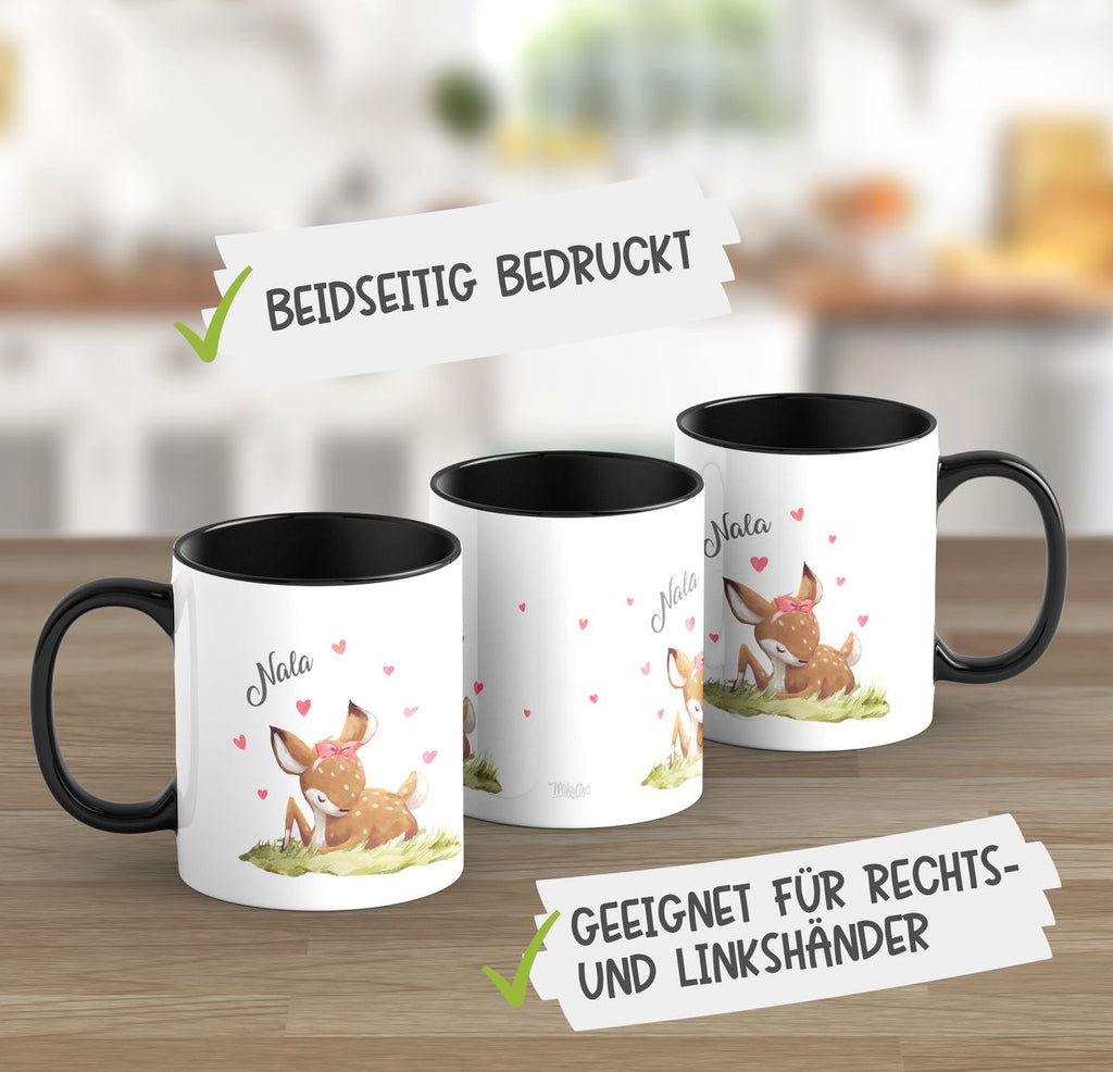 Keramik Tasse Süßes Rehkitz im Gras personalisiert mit Wunschname - von Mikalino