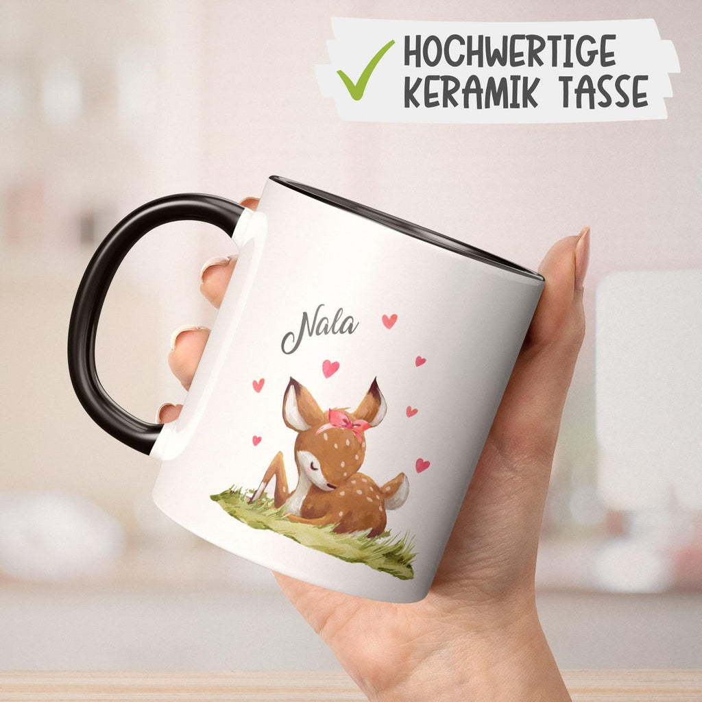 Keramik Tasse Süßes Rehkitz im Gras personalisiert mit Wunschname - von Mikalino