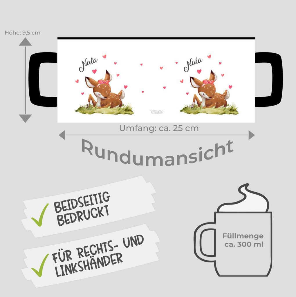 Keramik Tasse Süßes Rehkitz im Gras personalisiert mit Wunschname - von Mikalino